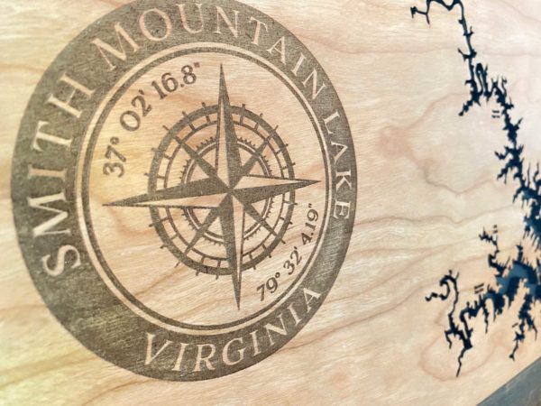 Smith Mountain Lake Engraved Wooden Map