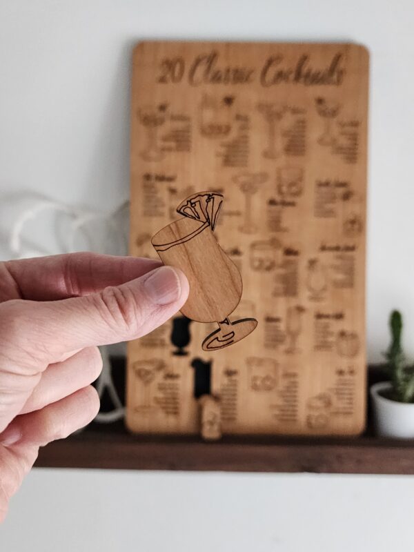 20 classic cocktails - wood board sign with removable pieces